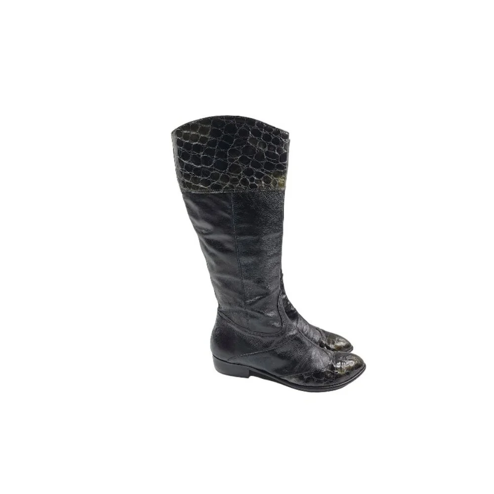 Unbranded Women's Black Croc Leather Knee High Classic Riding Boot Size 10